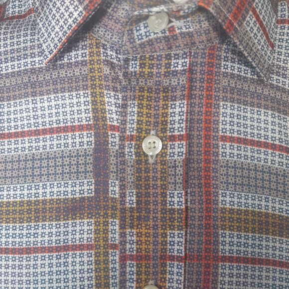 ETRO 39 SZ M Lightweight Cotton Men's Button Up Shirt, Red, Gold, Tan & Navy - Picture 4 of 15